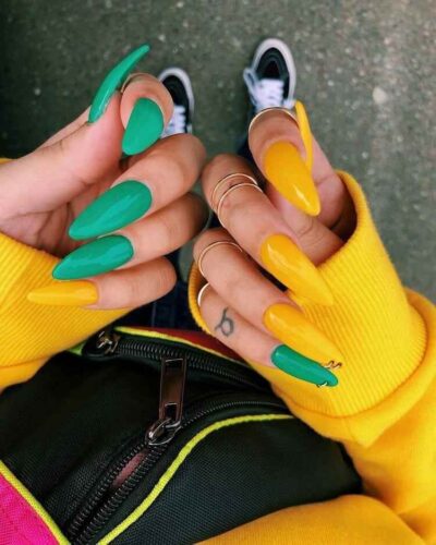 Yellow and Green Nail art design