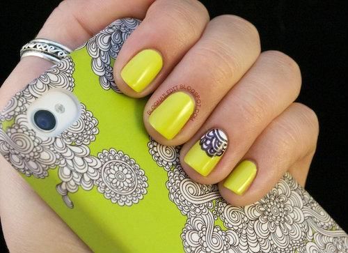 Yellow Mandala Nail art design