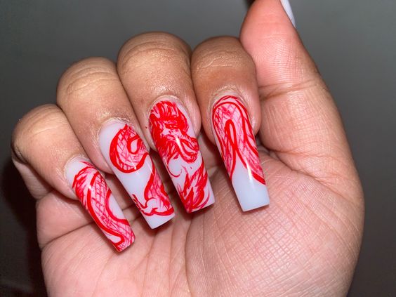 Red French tip nails