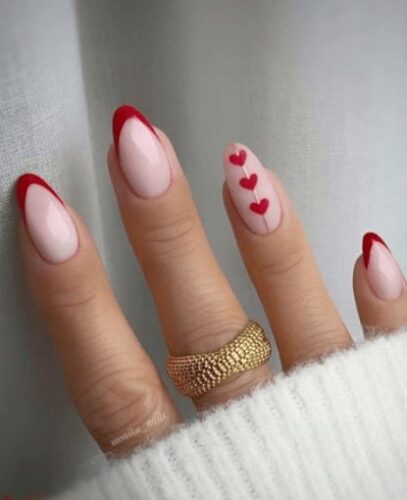 Red French tip nails